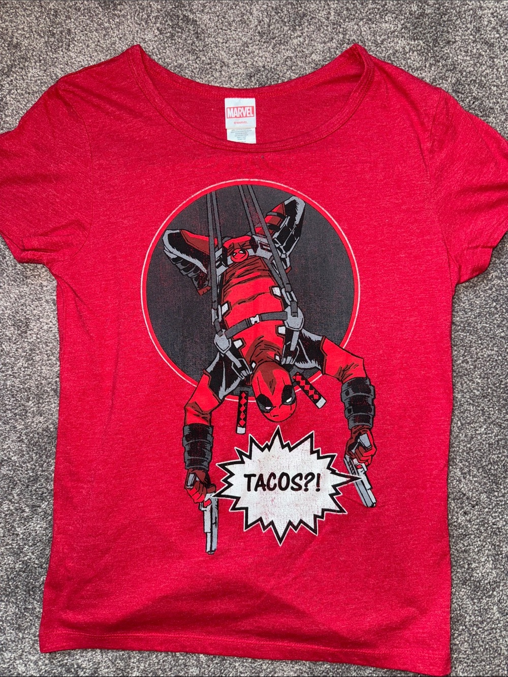 Marvel Red Deadpool Taco's Graphic Tee with Black & White Accent
